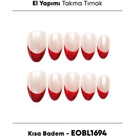 Resim Eobl1694 Kısa Badem 10'lu Tekrar Kullanılabilir El Yapımı Protez Takma Tırnak Xs 
