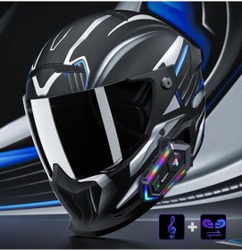 Resim Motosiklet Kaskı Intercom 300m Mesafe, Ipx6 Su Geçirmez, Rgb Işıklı, Çift Telefon Bağlantılı 