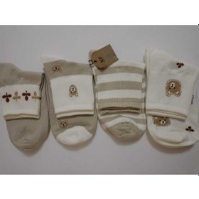 Resim Pamuklu Kokulu Çorabı Yumuşak Desenli Çorap Ayıcık Krem Renkli 