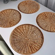 Resim 4 adet Kahverengi Hasır Desenli Polyester Placemats - Ev Dekoru için Kaymaz Yuvarlak Masa Örtüleri, Günlük Kullanım, Tatil, Düğün, Banket ve Parti Yemek Masası Süslemeleri, Tatil Masa Ayarları 