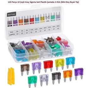 Resim 120 Parça 10 Çeşit Araç Sigorta Seti Plastik Çantada 2-35a Mini Boy Bıçak Tip 