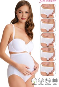 Resim ÖZKAN underwear Özkan 23582 5'li Paket Kadın Pamuklu Likralı Süprem Hamile Lohusa Yüksek Bel Bato Külot 