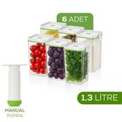 Resim 7'li Vakumlu Saklama Kabı Seti | 6x 1,3 Litre Kap + Manuel Pompa Vienev