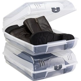 Resim 2 Adet Şeffaf Kapaklı Bot Ve Çizme Koruma Kutusu - Hava Delikli Ayakkabı Saklama Kutusu Şeffaf 