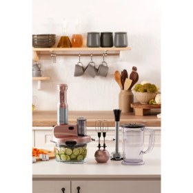 Resim Şeffaf Cam Mutfak Robotu, Uzun Blender, Ayaklı, 6 Bıçak, 2500 W, Pembe 
