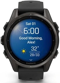Resim Garmin Fenix 8-43 mm AMOLED Sapphire Karbon gri DLC titanyum Siyah/Gri Silikon Kayışlı 