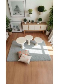 Resim 3 Lü Ahşap Mantar Yan Sehpa Takımı Beyaz Renk Sehpa Seti - Wooden Coffee Table Beyaz 