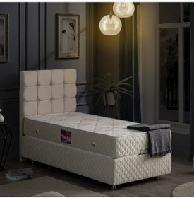 Resim Setaymobilya Baza, Duke Krem Tek Kişilik Baza + Başlık+ Ortopedik Yatak 