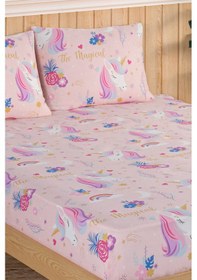 Resim Pes Lastikli Çarşaf Seti Çift Kişilik Magical Pembe Pembe 