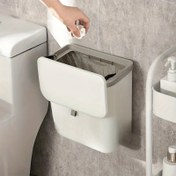Resim Minimalist Beyaz Çöp Kutusu, Duvara Monte Çift Fonksiyonlu Kayar Kapak Tasarımı ile, Mutfaklar, Ofisler ve Banyolar için Uygun. 