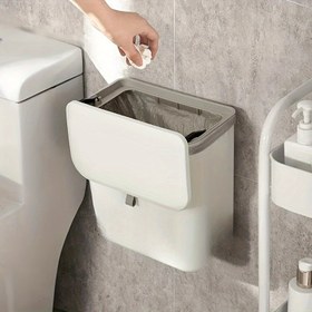 Resim Minimalist Beyaz Çöp Kutusu, Duvara Monte Çift Fonksiyonlu Kayar Kapak Tasarımı ile, Mutfaklar, Ofisler ve Banyolar için Uygun. 