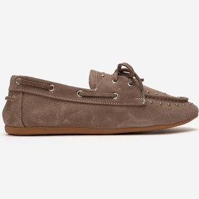 Resim Luvishoes Cuesta Vizon Süet Hakiki Deri Troklu Bağcıklı Kadın Loafer Ayakkabı 