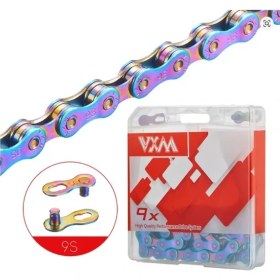 Resim Vona Vxm 9 Speed Rainbow Mtb / Yol Bisiklet Zinciri 116 Link Power Link Bağlantılı Renkli Tasarım 