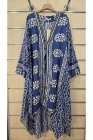 Resim Park Moda Desenli Uzun Kap Kimono Kaftan %100 Pamuk 