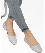 Resim Siyah Simli Şık Günlük Rahat Kadın Babet Ayakkabı Gümüş 