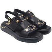 Resim Kadın Gold Kemer Detaylı Modern Hakiki Deri Sandalet 25440007y Siyah 