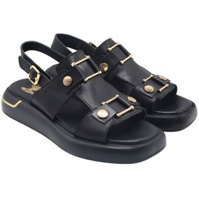 Resim Kadın Gold Kemer Detaylı Modern Hakiki Deri Sandalet 25440007y Siyah 