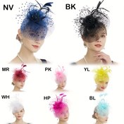 Resim 1 adet HITYFASCINATOR Perde Mesh Derbyhat Fascinator Çay Partisi Cadılar Bayramı Doğum Günü At Yarışı Düğün Şapka Kilise şapkası Baş bandı ve klipsi iki kullanıma sahip 