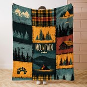 Resim Orta Yüzyıl Stili Dış Mekân Patchwork Flanel Atkı - Yumuşak Polyester Örgü, Tüm Mevsim, Dijital Baskı, Dağ ve Orman Tasarımı, 200-250g Hafif Kapağı için Yatak, Kanepe, Ofis, Kamp 