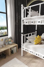 Resim ARGİMO Zambak Genç Çocuk Yatak Odası Metal Ranza Ve Karyola 90x200 Beyaz 