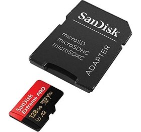 Resim Sandisk Extreme Pro Microsdxc Uhs-I Hafıza Kartı 128 GB + Adaptör ve Rescuepro Deluxe (Akıllı Telefonlar, Aksiyon Kameraları Veya Dronlar, A2, Class 10, V30, U3, 200 Mb/s Aktarım Için) 