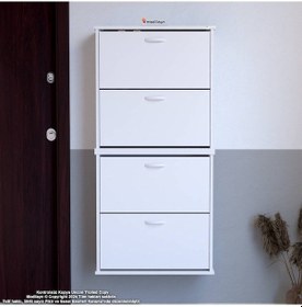 Resim Modilayn Umay' 2 Li Asma Antre Hol 72 X 148 X 25, 5 Cm Lik 4 Düşer Kapak 8 Göz Raf Bölmeli Ayakkabılık Beyaz 