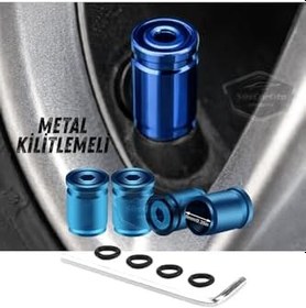 Resim Kilitlemeli Sibop Kapağı Alyanlı Sibop Kapağı Araba Motosiklet Bisiklet Metal Sıkmalı Mavi 4 Lü Set 