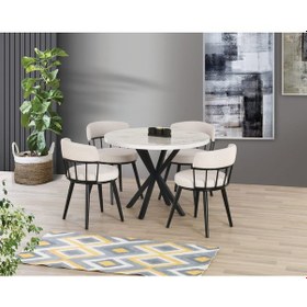 Resim Marmo Highgloss Ahtapot Metal Ayak İstanbul Sandalye Soft-01 100 100 Pota Sabit Masa Takımı Marmo Mermer Beyaz 