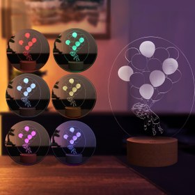 Resim BY-LAMP Balonlu Kız Figürlü Dekoratif Hediye Led Masa Lambası | 7 Işık Rengi | Ahşap Taban 