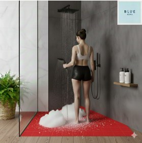 Resim Blue Home Banyo Duş Havuz Kapı Önü - Kare Petek Mat Kaymaz Kaydırmaz Pvc Paspas Eni : 90cm. KIRMIZI 