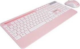 Resim Lunatic Everest KM-9676 Multimedya Tablet-Telefon Standlı Bileklik Ağrı Engelleyicili Uzun Menzilli Kablosuz Klavye Mouse Set (PEMBE) 