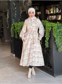 Resim Esre Store 4449 - Renk Detaylı Tesettür Kaban Beyaz - Pembe 
