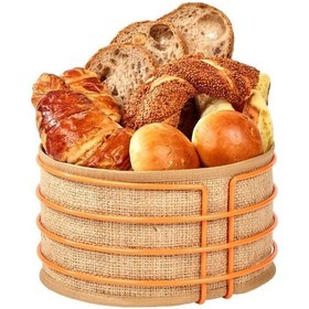 Resim Turuncu Paslanmaz Yuvarlak Ekmek Sepeti Jüt Kumaş, Lüks Sunum Sepeti - Çok Amaçlı Metal Turuncu 