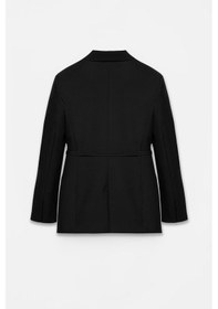 Resim Kadın Siyah Bağcıklı Dokuma Blazer Siyah 