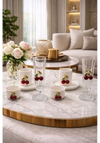 Resim 2 Kişilik Porselen Kiraz Fincan Takımı Seti Bardak Lokumluk Set 