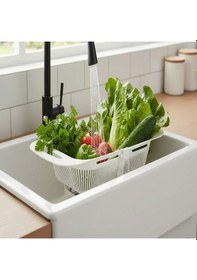 Resim Sürgülü Pratik Ayarlanabilir Lavabo Süzgeci, Ayarlı Süzgeç, Meyve Sebze Salata Yıkama Süzgeci Beyaz Çok Renkli 