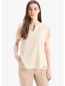 Resim DeFacto Regular Fit Apaş Yaka Basic Düz Kısa Kollu Bluz E6586AX25SPBG722 