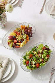 Resim Selen Concept İnci Model El Yapımı Cam Gondol Salata Kasesi Meyvelik ve Sunumluk 2'li Set 