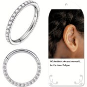 Resim Kadınlar için günlük kullanımına uygun 1 adet 16G paslanmaz çelik 316 gömülü sentetik zirkonya dikişsiz burun halkası dairesel küpe vücut piercing takısı. 