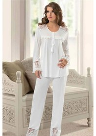 Resim Xses 2130 Hamile Lohusa Pijama Takımı-ekru 