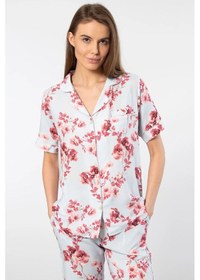 Resim Türen 3604 Kadın Kısa Kollu Dokuma Gömlek Pijama Takımı-mavi Mavi 