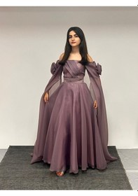 Resim Erkut Kız Çocuk Abiye Lila Uzun Askılı Kolları Çıkabilen Pelerinli Şifon Abiye Elbise 10-15 Yaş Lila 
