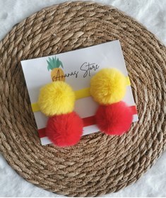 Resim Kız Bebek Çocuk Peluş Ponpon Bandana Seti 