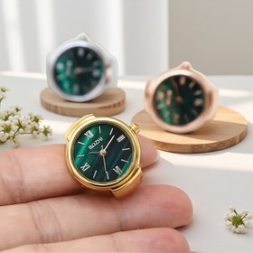 Resim Mini Versiyonu Yeşil Halka Saati İçin, Vintage Gül Altın Parmak Saati, Öğrenci Halka Saati, Gerçek Saat. 