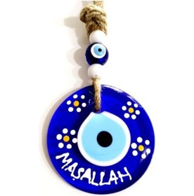 Resim Maşallah Yazılı Papatya Desenli Nazar Boncuklu El Boyaması Duvar 