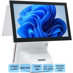 Resim TREND IROMX WP-1215W11 I5 12.GEN 8GB 128GB 15.6+11.6" WIFI/DAHİLİ SLİP YAZICILI BEYAZ ENDÜSTRİYEL POS PC 