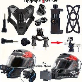 Resim 9 adet 1'de, Aksiyon kamera Bisiklet Kask Tutucu Seti Montaj Standı Kiti: Mobil Telefon için, Aksiyon Kamera Aksesuarları Motosiklet Kaskı Bisiklet Direksiyonu Koltuk Postası Kutup Montaj ve SJCAM Insta360 DJI EKEN için 3 yönlü Pivot Kol 
