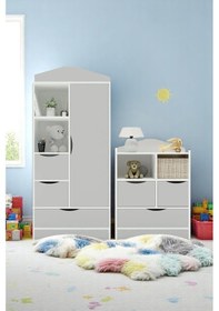 Resim Floradesign Çocuk Odası Takımı Gardırop Şifonyer Gri Beyaz 