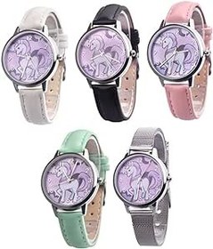 Resim KONTONTY Niños Için Reloj Çelik Kayışlı Unicorn Saat Moda Karikatür Izle Kemer Kuvars Saatler Çocuk Hediyeler 