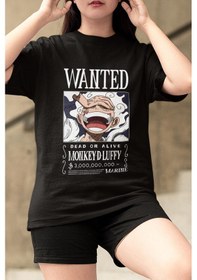 Resim Anime One Piece Luffy Gear 5 Wanted Tişört Siyah 